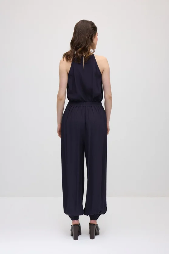 Elastic Waist Harem Pants - Navy Blue - 7