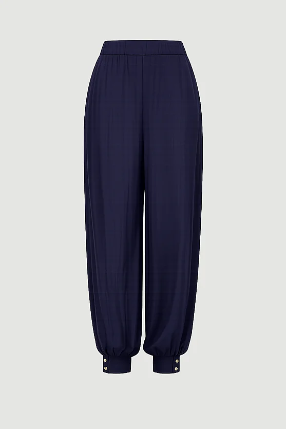 Elastic Waist Harem Pants - Navy Blue - 7