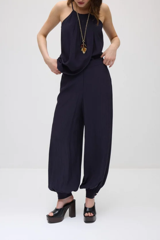 Elastic Waist Harem Pants - Navy Blue - 2