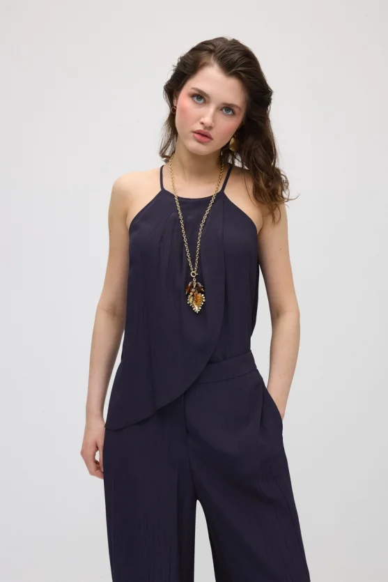 Elastic Waist Harem Pants - Navy Blue - 3
