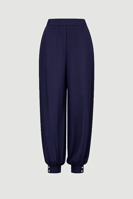 Elastic Waist Harem Pants - Navy Blue - 7