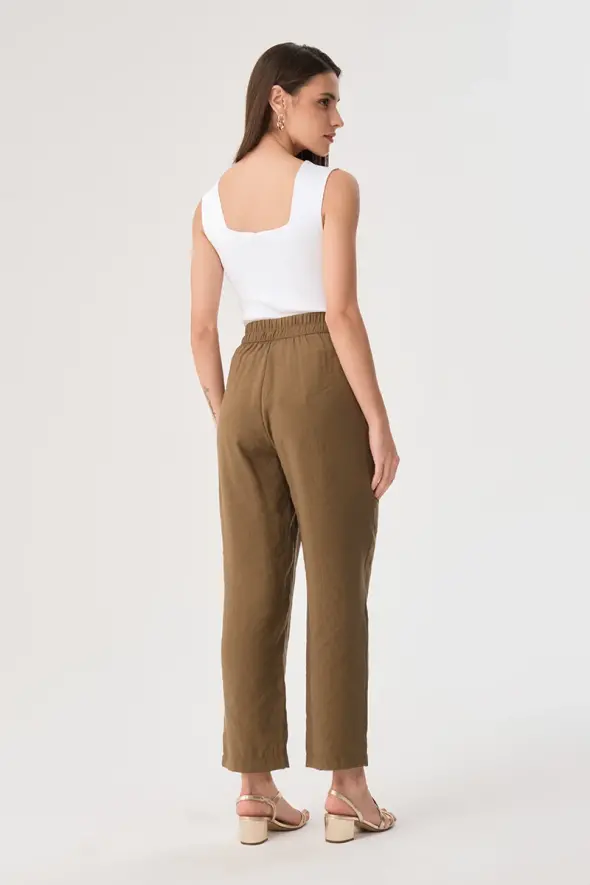 Elastic Waist Modal Pants - Khaki - 6