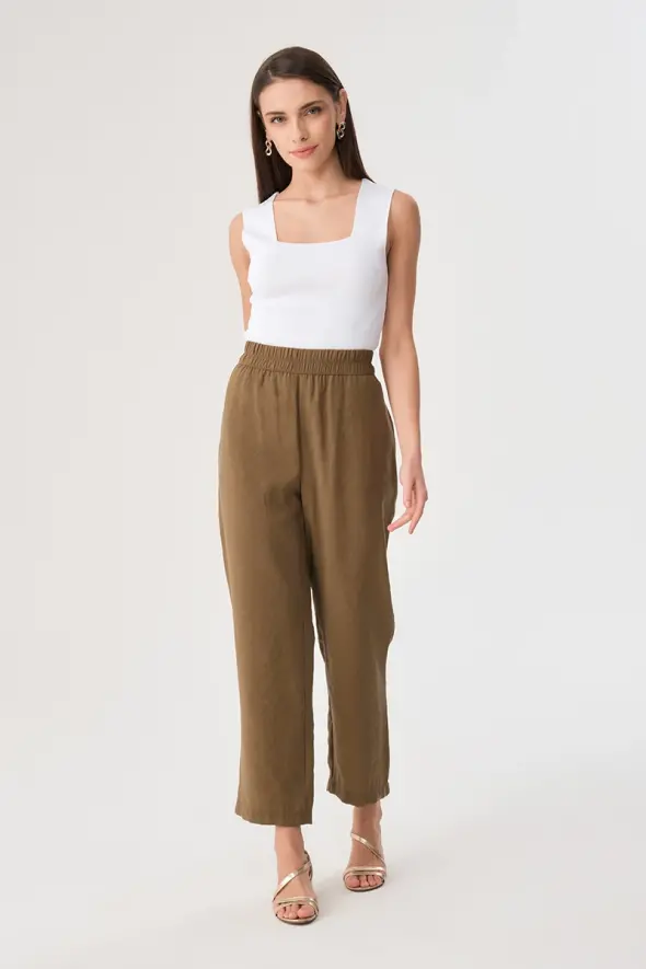 Elastic Waist Modal Pants - Khaki - 2