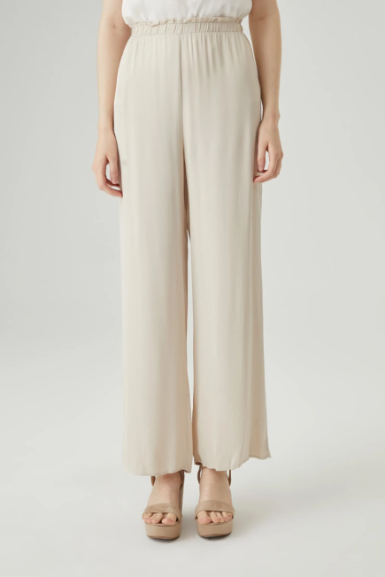 Elastic Waist Satin Pants - Stone Stone