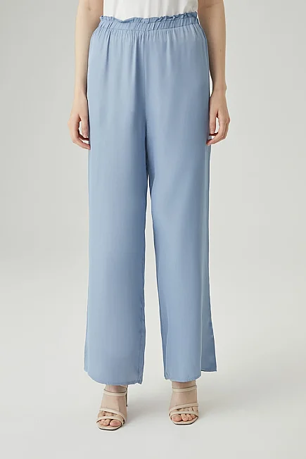 Elastic Waist Satin Trousers - Blue - Gusto
