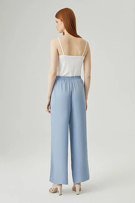 Elastic Waist Satin Trousers - Blue - Gusto