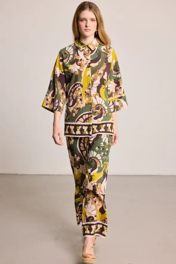 Elastic Waist Viscose Blend Printed Pants - Khaki - 4