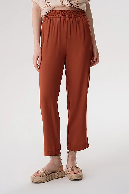 Elastic Waist Viscose Trousers - Brick - 2