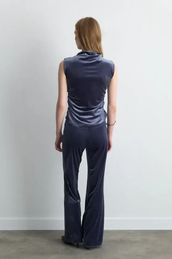 Elastic Waist Wide-Leg Velvet Pants - Gray - Gusto