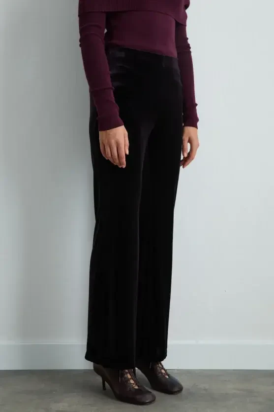 Elastic-Waist Wide-Leg Velvet Pants - Plum - Gusto