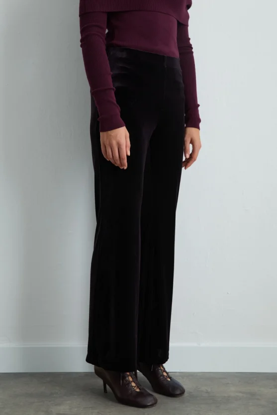 Elastic Waist Wide Leg Velvet Pants Plum - Gusto