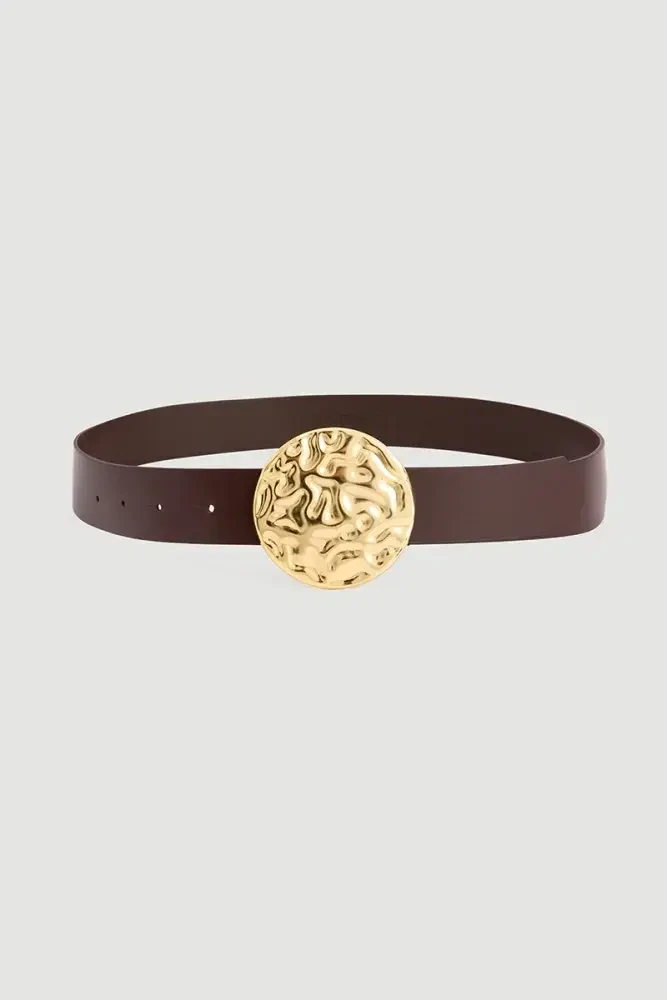 Embossed Buckle Belt - Brown Brown