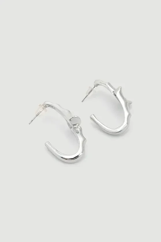 Embossed Detail Earrings - Silver - 1