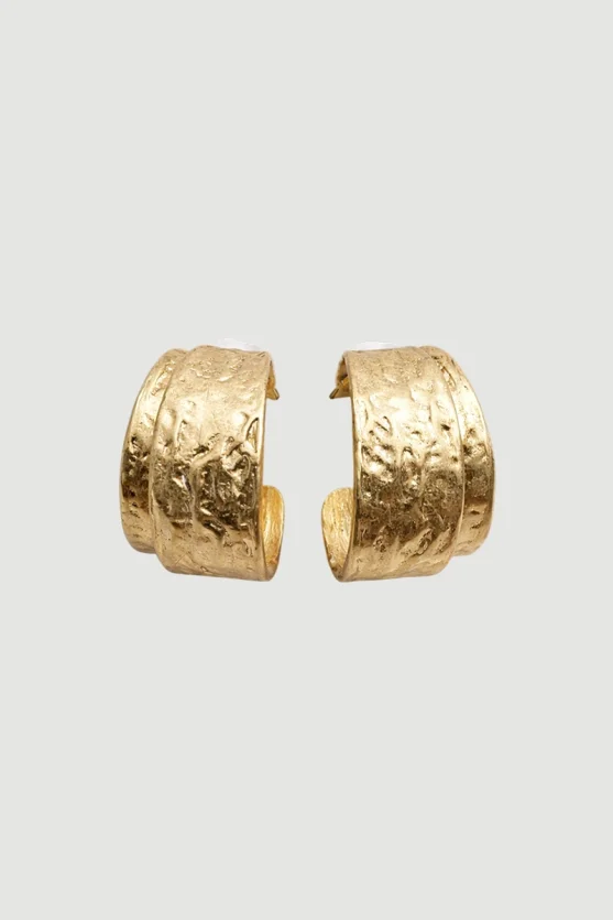 Embossed Double Hoop Earrings - Gold - Gusto