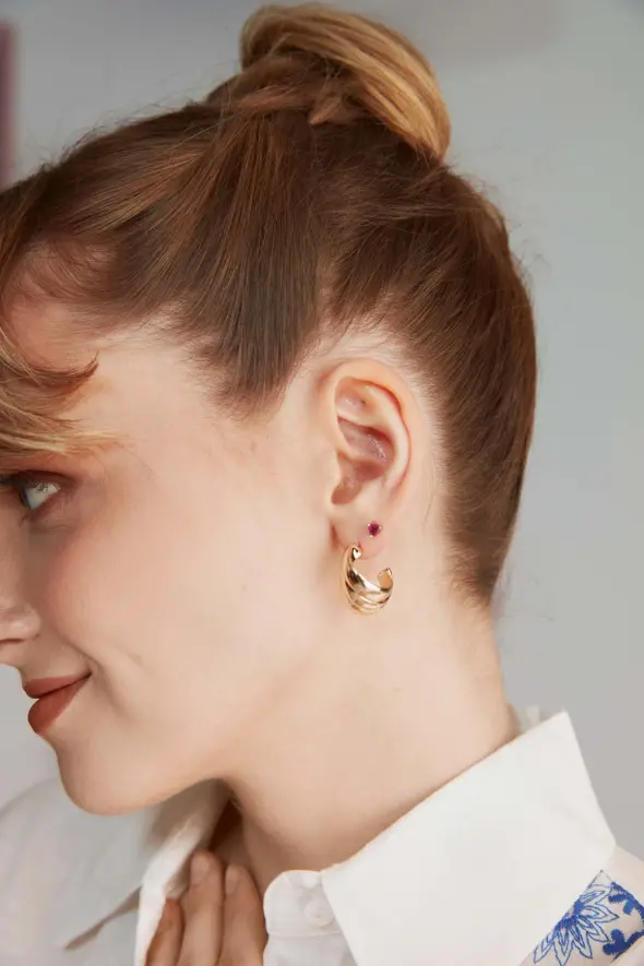 Embossed Earrings - Gold - 1
