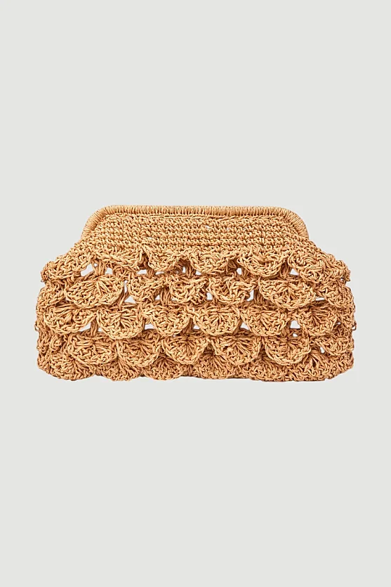 Embossed Straw Handbag - Beige - 1