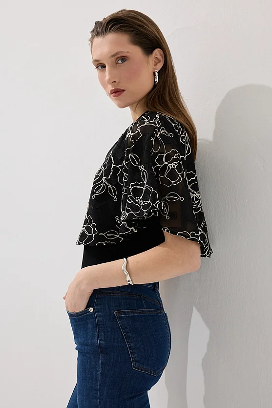 Embroidered Bolero - Black - 5