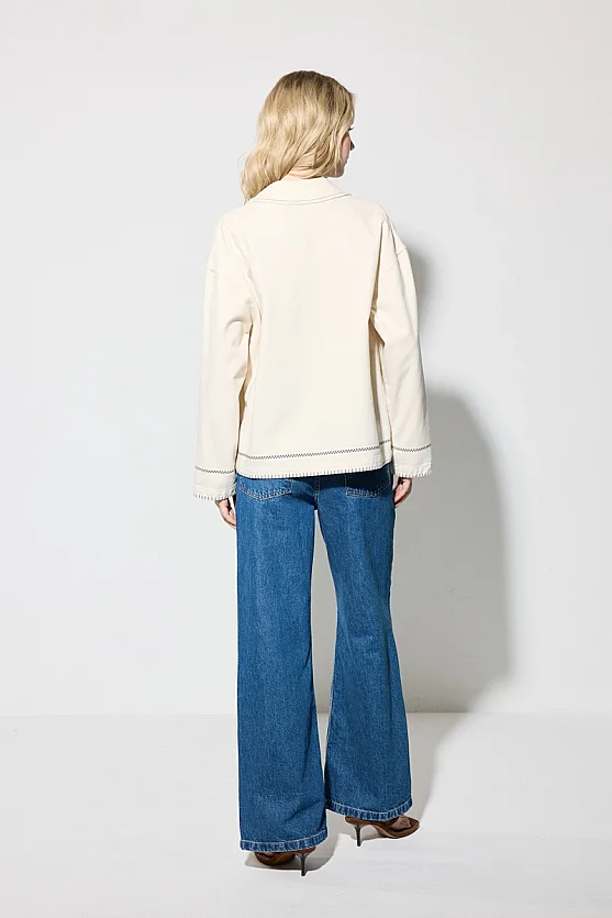 Embroidered Canvas Denim Jacket - Ecru - Gusto