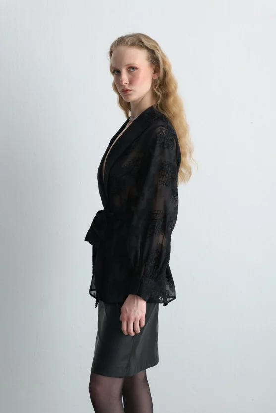 Embroidered Chiffon Jacket Black - 5