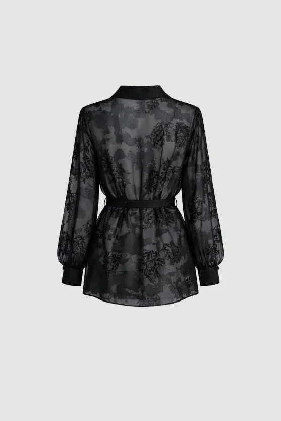 Embroidered Chiffon Jacket Black - 8