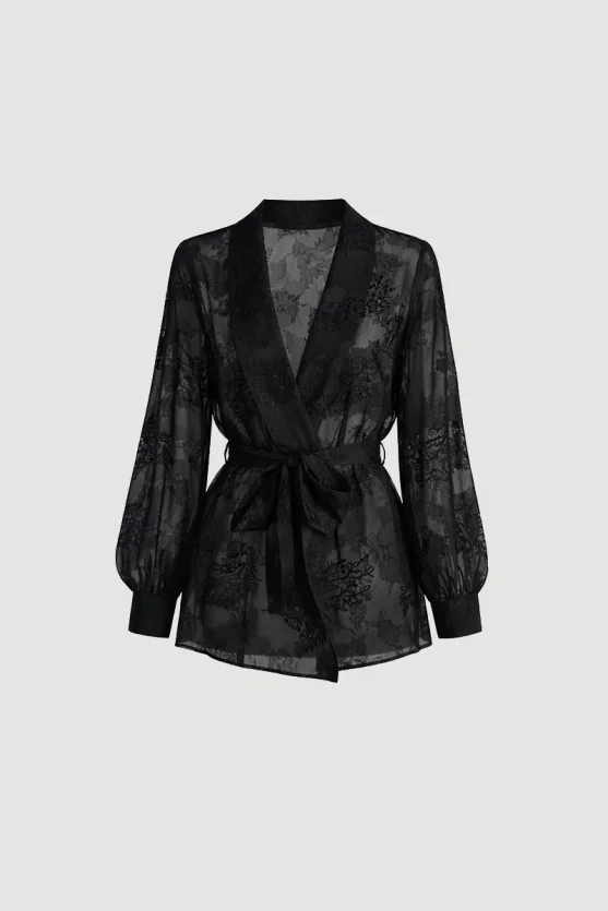 Embroidered Chiffon Jacket Black - 7