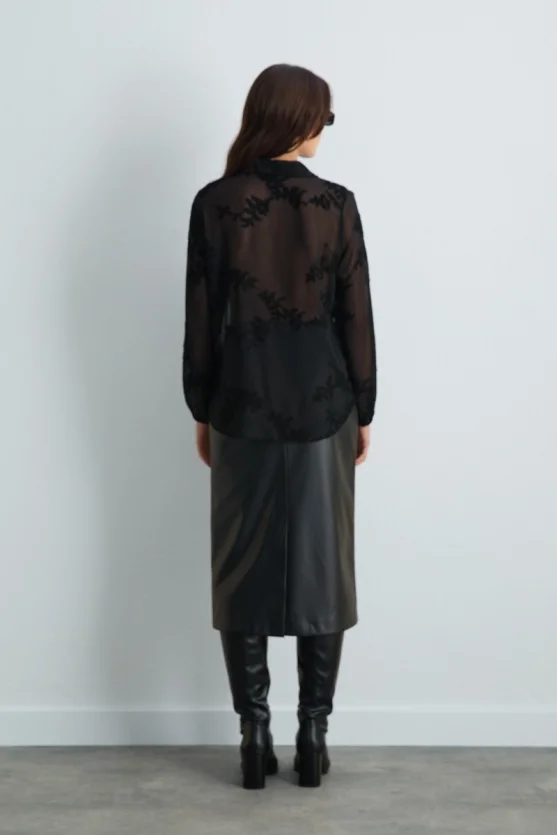 Embroidered Chiffon Shirt Black - 6