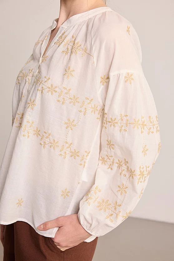 Embroidered Cotton Blouse - White - 4
