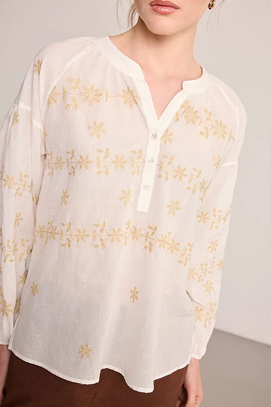 Embroidered Cotton Blouse - White - 5
