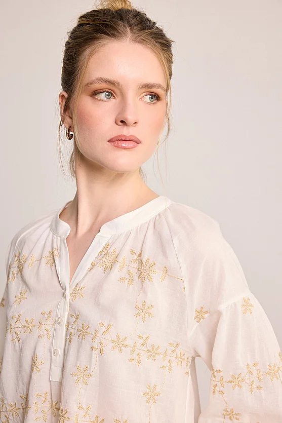 Embroidered Cotton Blouse - White - 3