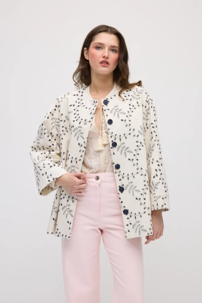 Embroidered Cotton Kaftan - Ecru Ecru