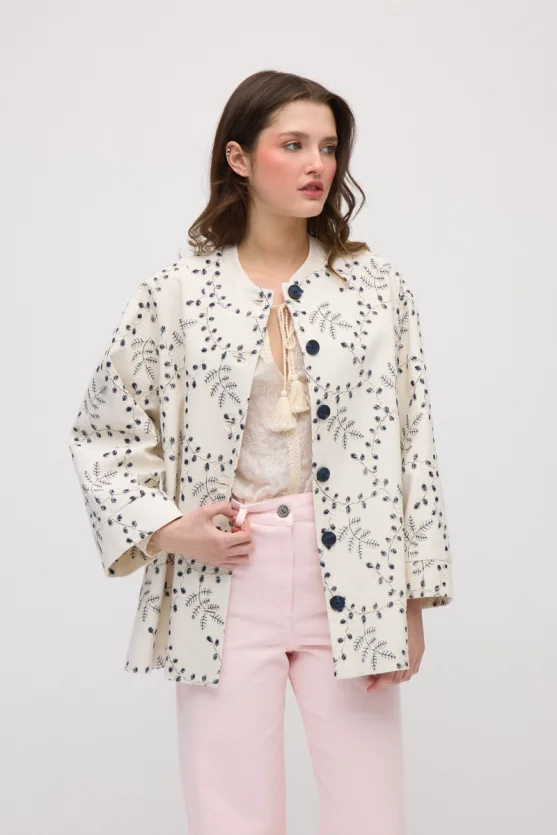 Embroidered Cotton Kaftan - Ecru - 4