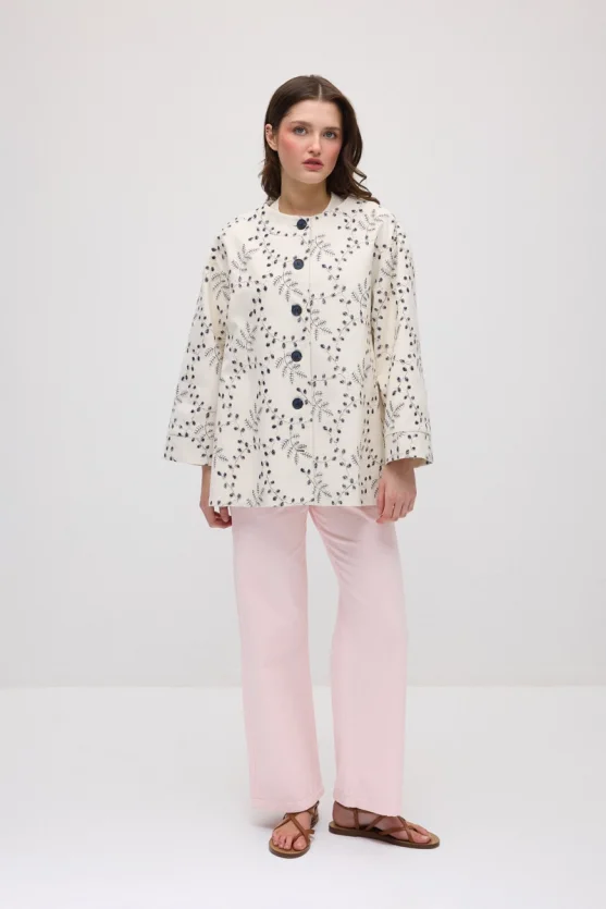 Embroidered Cotton Kaftan - Ecru - 2