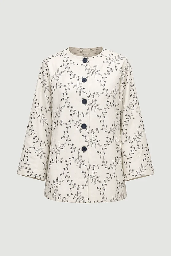 Embroidered Cotton Kaftan - Ecru - Gusto