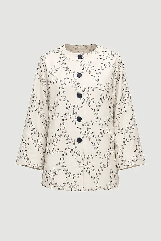 Embroidered Cotton Kaftan - Ecru - 6