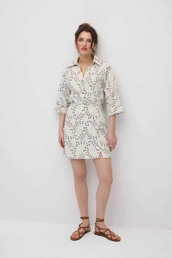 Embroidered Cotton Mini Skirt - Ecru - Gusto