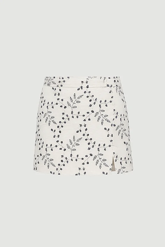 Embroidered Cotton Mini Skirt - Ecru - Gusto