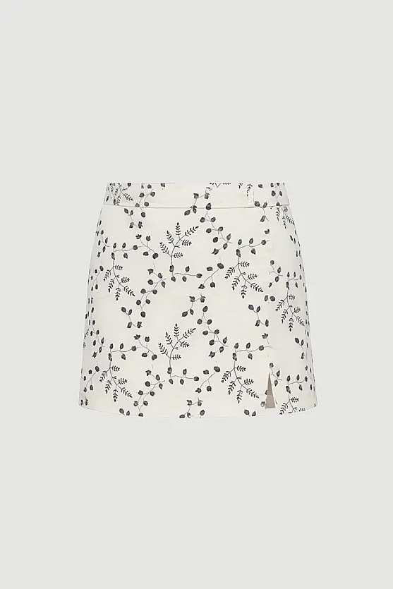 Embroidered Cotton Mini Skirt - Ecru - Gusto