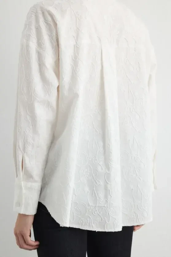 Embroidered Cotton Relaxed Fit Shirt - White - 7