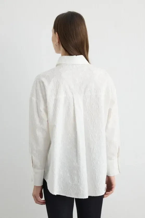 Embroidered Cotton Relaxed Fit Shirt - White - 8