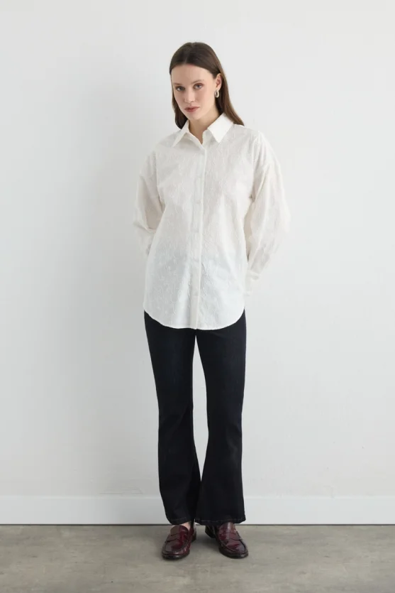 Embroidered Cotton Relaxed Fit Shirt White - 2
