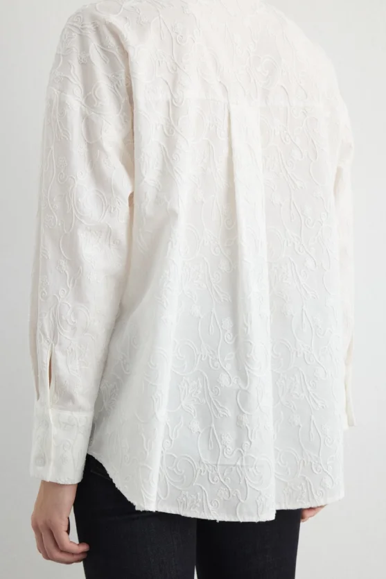 Embroidered Cotton Relaxed Fit Shirt White - 7