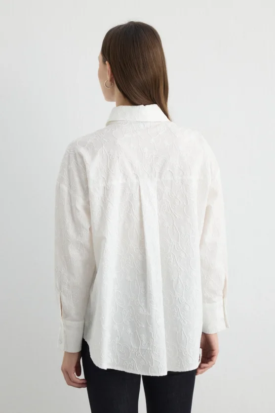 Embroidered Cotton Relaxed Fit Shirt White - 8