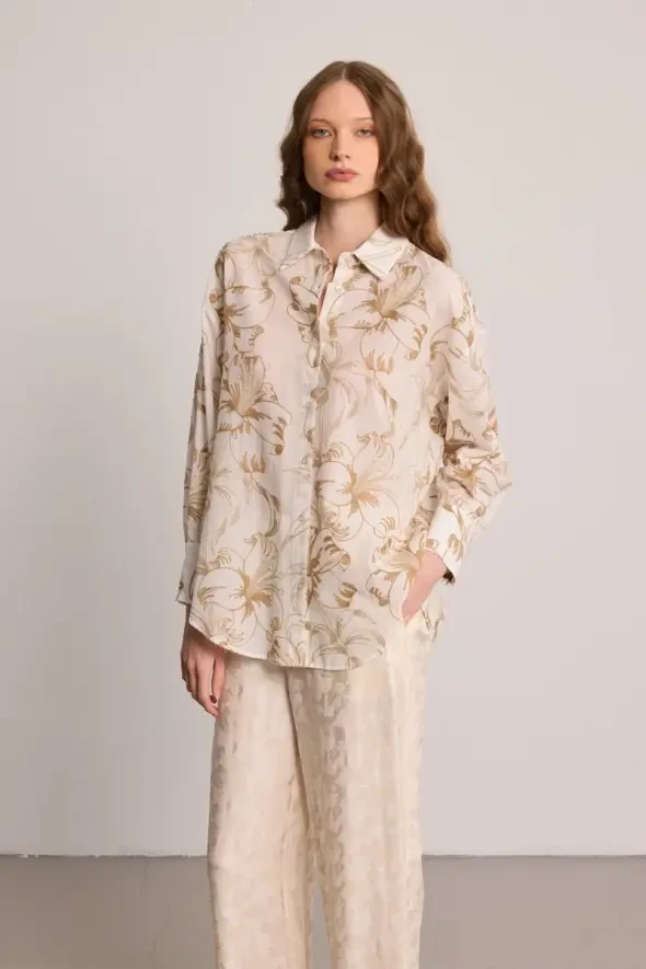 Embroidered Cotton Shirt - Beige - 3