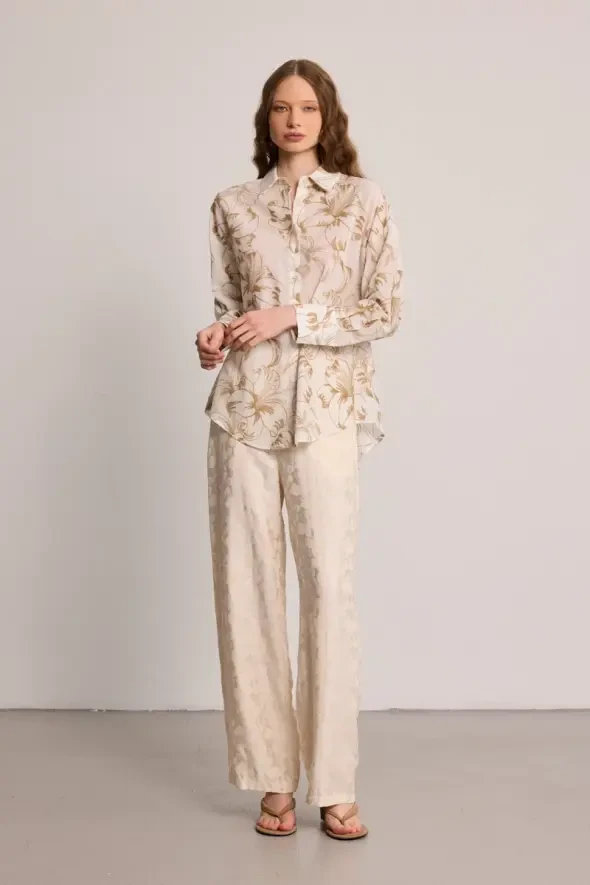 Embroidered Cotton Shirt - Beige - 2