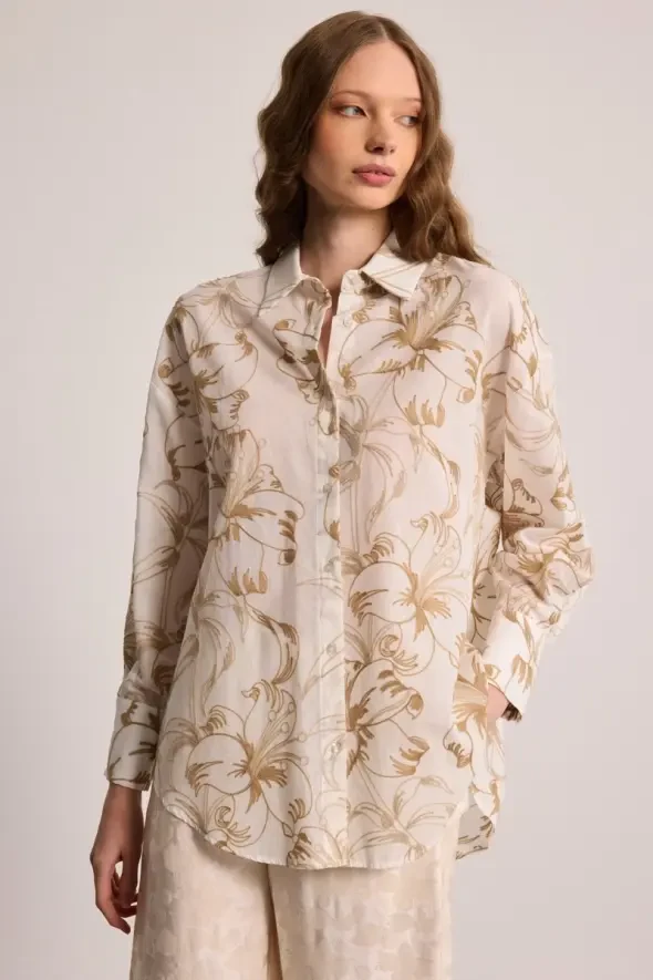 Embroidered Cotton Shirt - Beige - 1