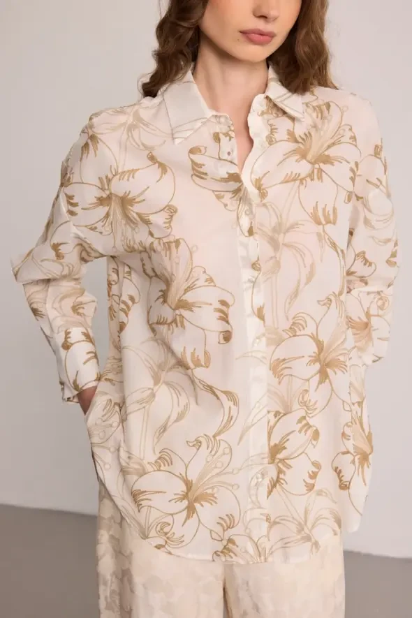 Embroidered Cotton Shirt - Beige - 5