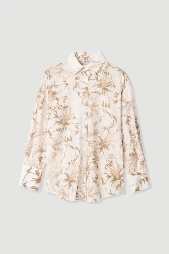 Embroidered Cotton Shirt - Beige - 7