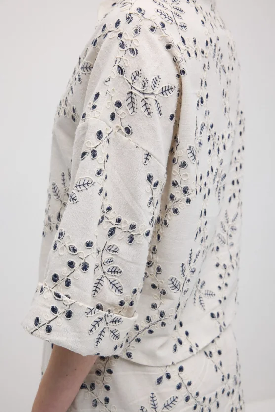 Embroidered Cotton Shirt - Ecru - Gusto
