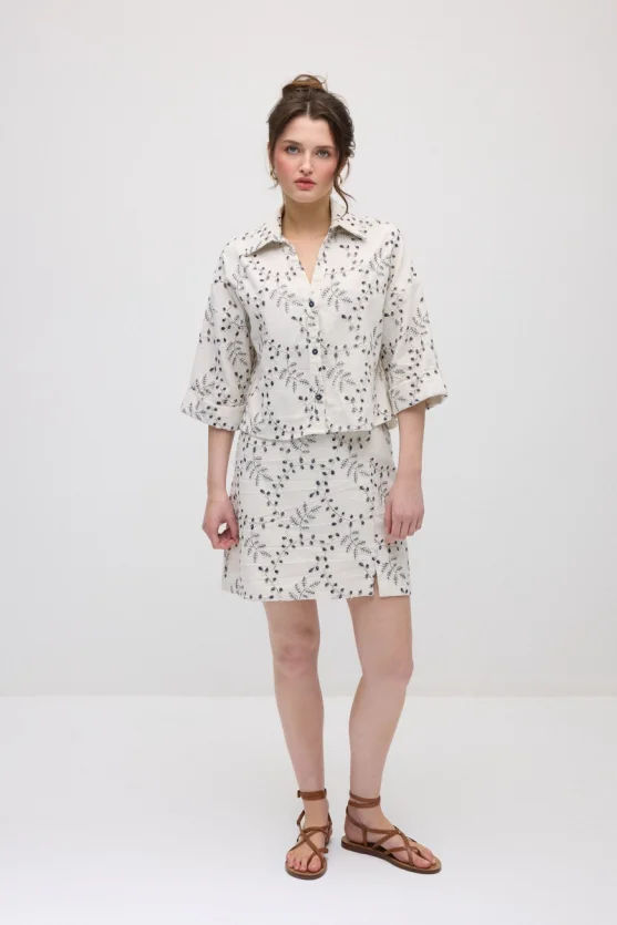 Embroidered Cotton Shirt - Ecru - Gusto