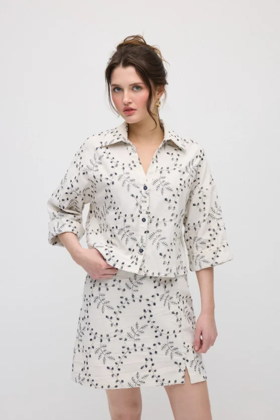 Embroidered Cotton Shirt - Ecru - 3